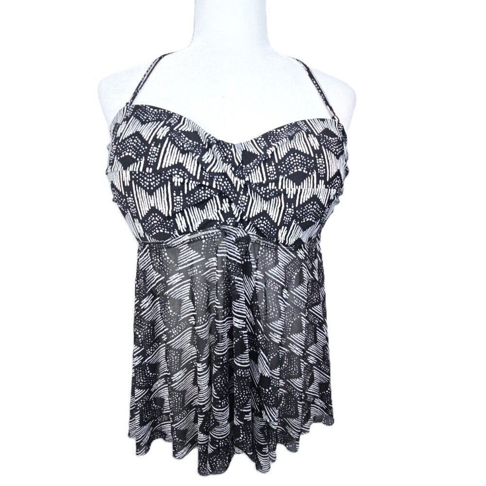 Merona Black White Geometric Mesh Bustier Halter Tube Convertible Swim Tank Top